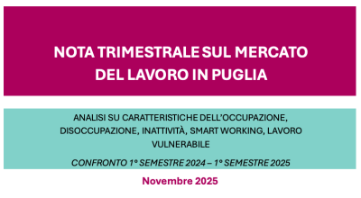 Online la “Nota trimestrale sul mercato del lavoro in Puglia” confronto 1° semestre 2024 – 1° semestre 2025